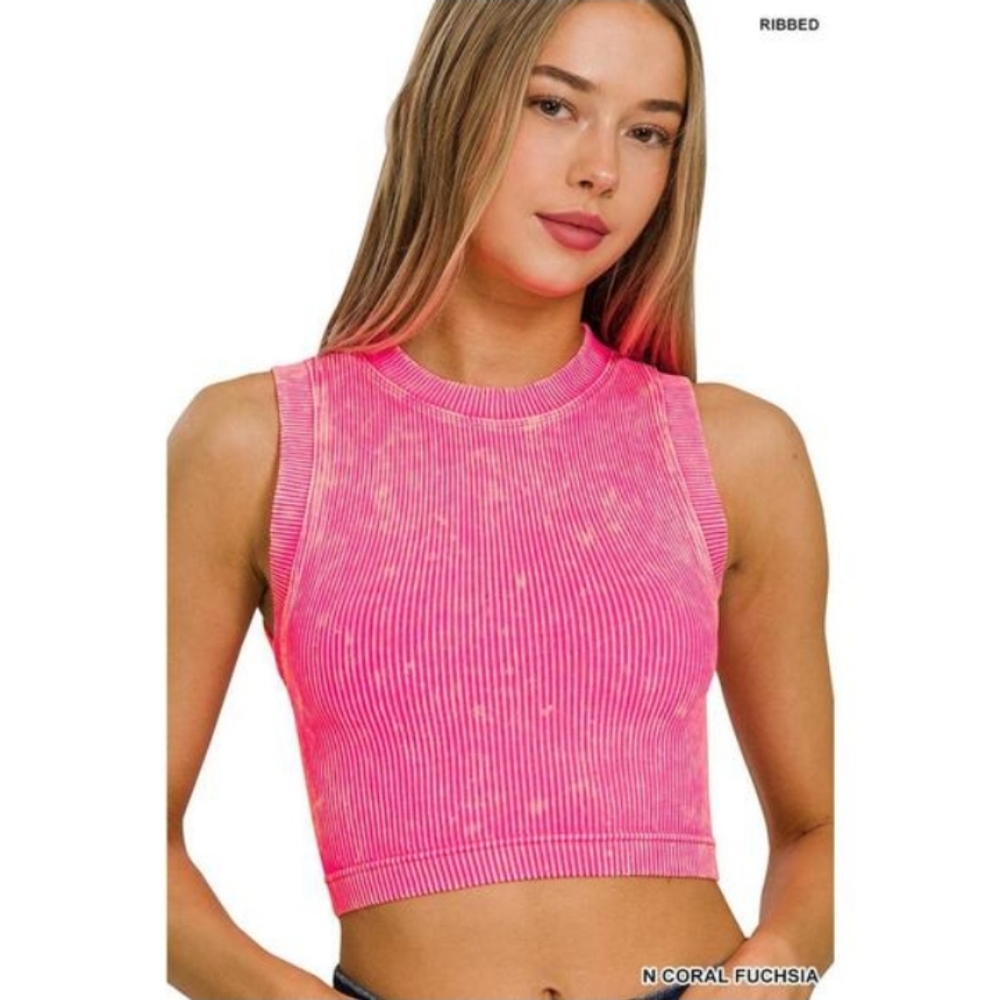 New Coral Fuchsia Ribbed Crop Muscle Tank
